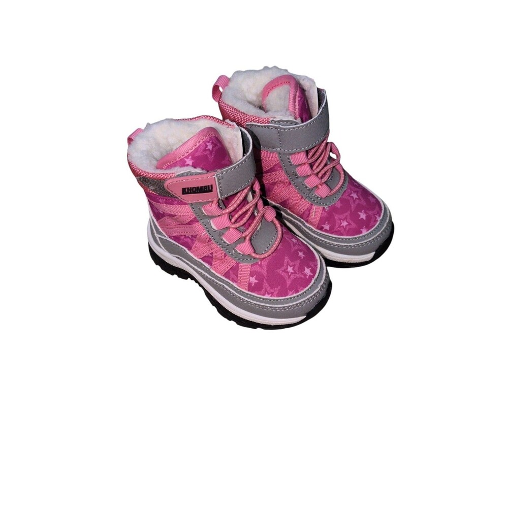 Khombu Snow Boots 5 Toddlers Pink Star Print High Top Hook Strap Fleece Lined